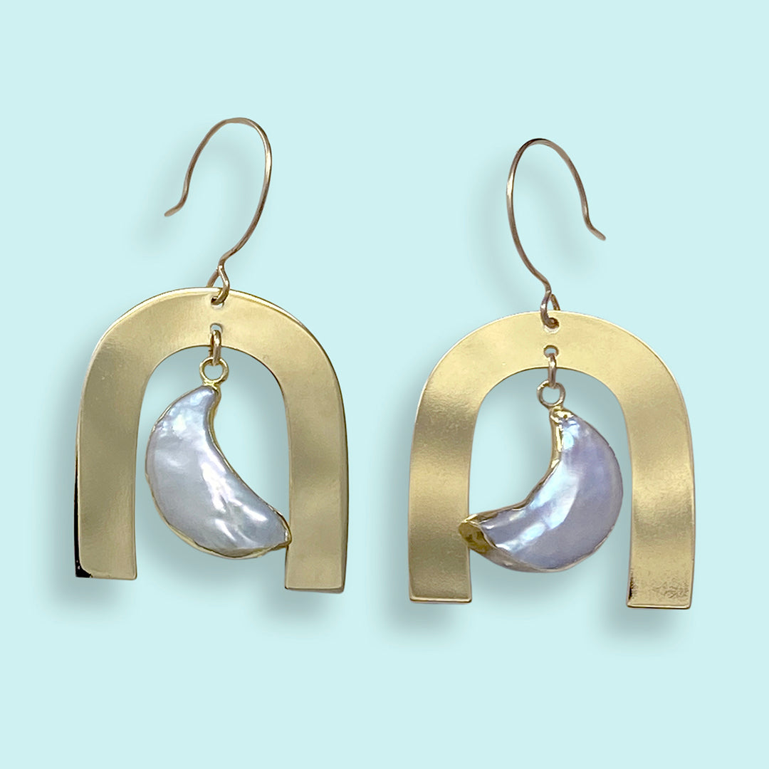 Pearl moon earrings discount