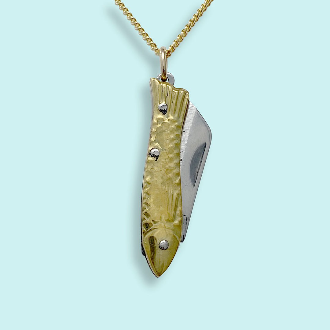 Gold Knife Knife Charm Necklace Knife Necklace Small Gold Fish