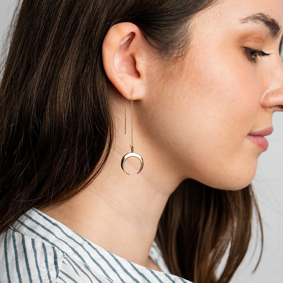 Crescent Moon Threader Earrings – Ornamental Things
