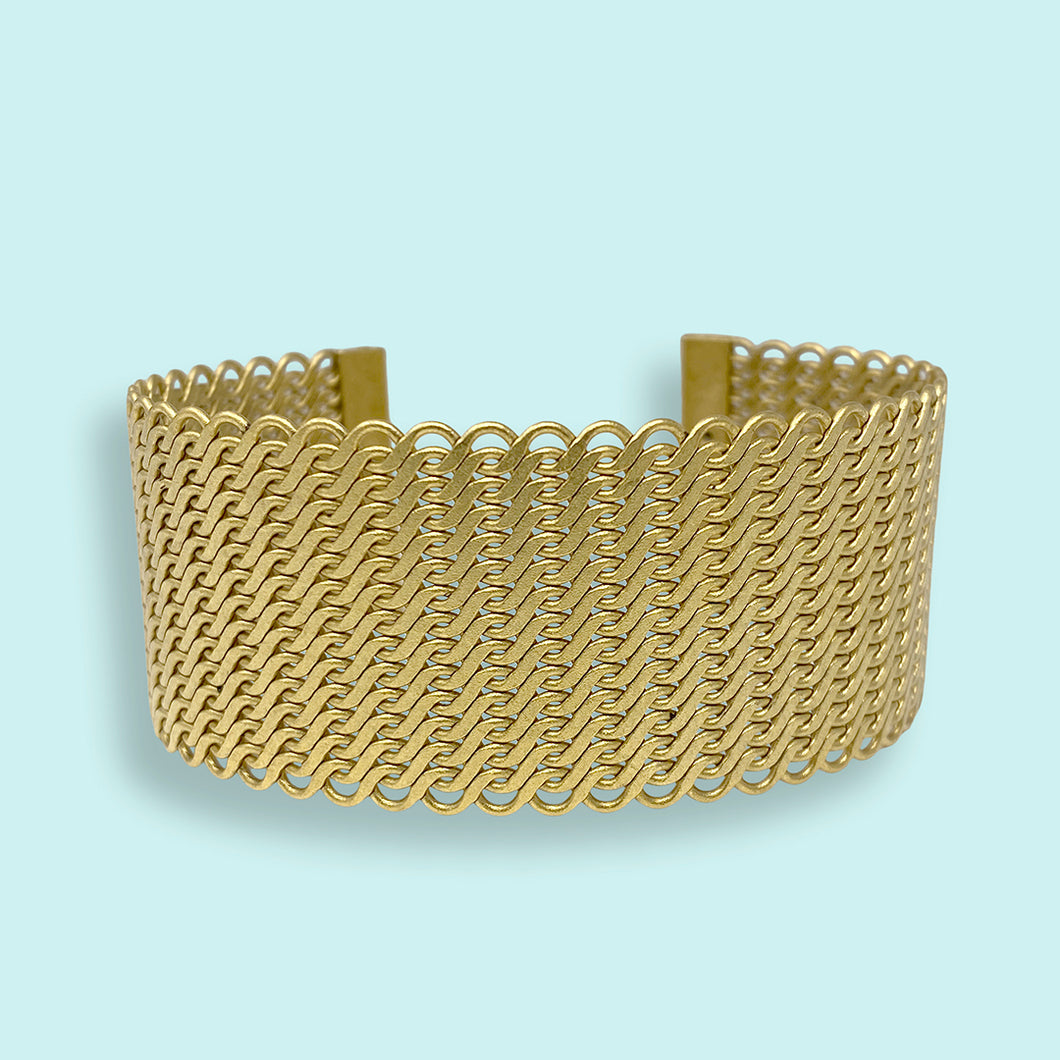 Gold Polish Mesh Cuff Bracelet