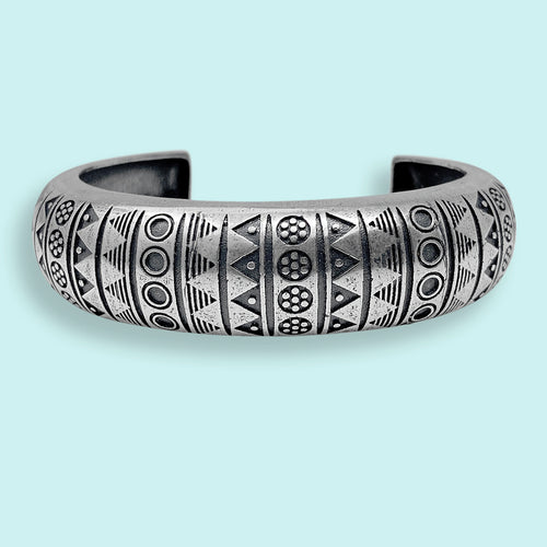 Silver Hieroglyph Cuff Bracelet