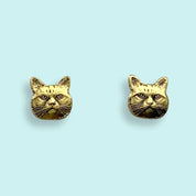 Gold Here Kitty Cat Stud Earrings
