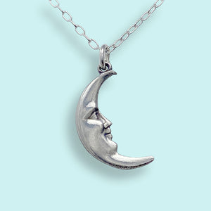 Sterling Silver Man in the Moon Necklace