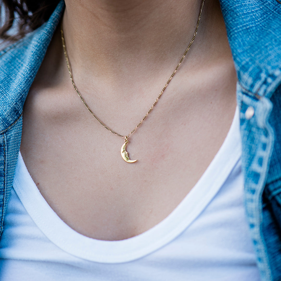 Golden Man in the Moon Necklace