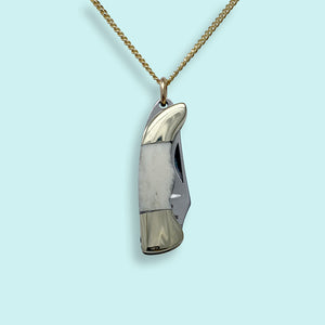 Small Bone Handled Knife on Short Gold Chain Necklace