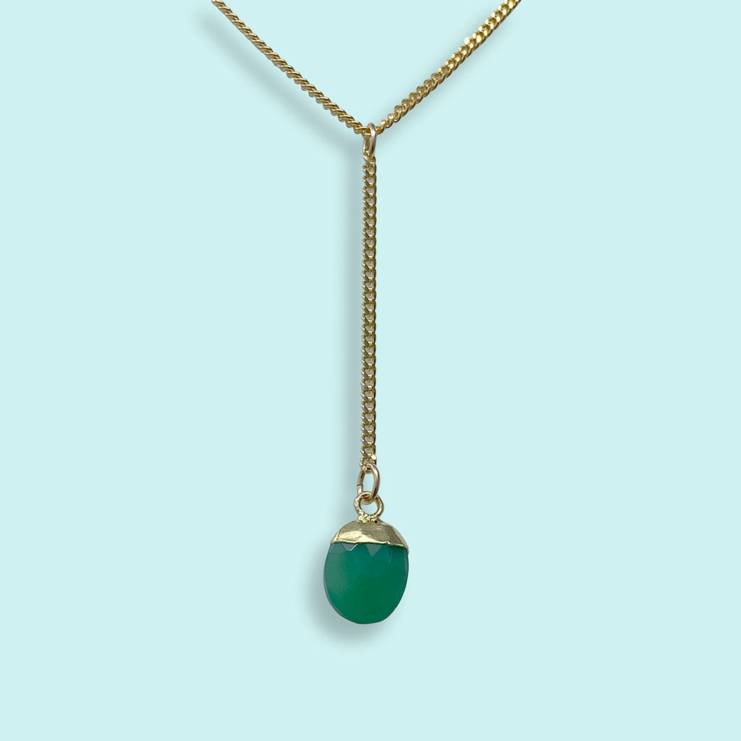 Faceted Green Chrysoprase Stone Y-drop Necklace