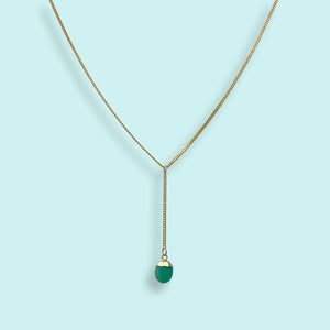 Faceted Green Chrysoprase Stone Y-drop Necklace