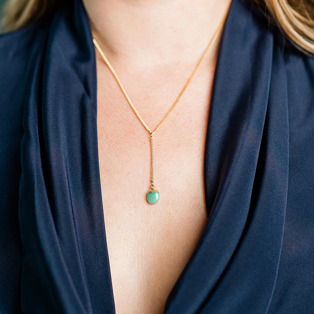 Faceted Green Chrysoprase Stone Y-drop Necklace