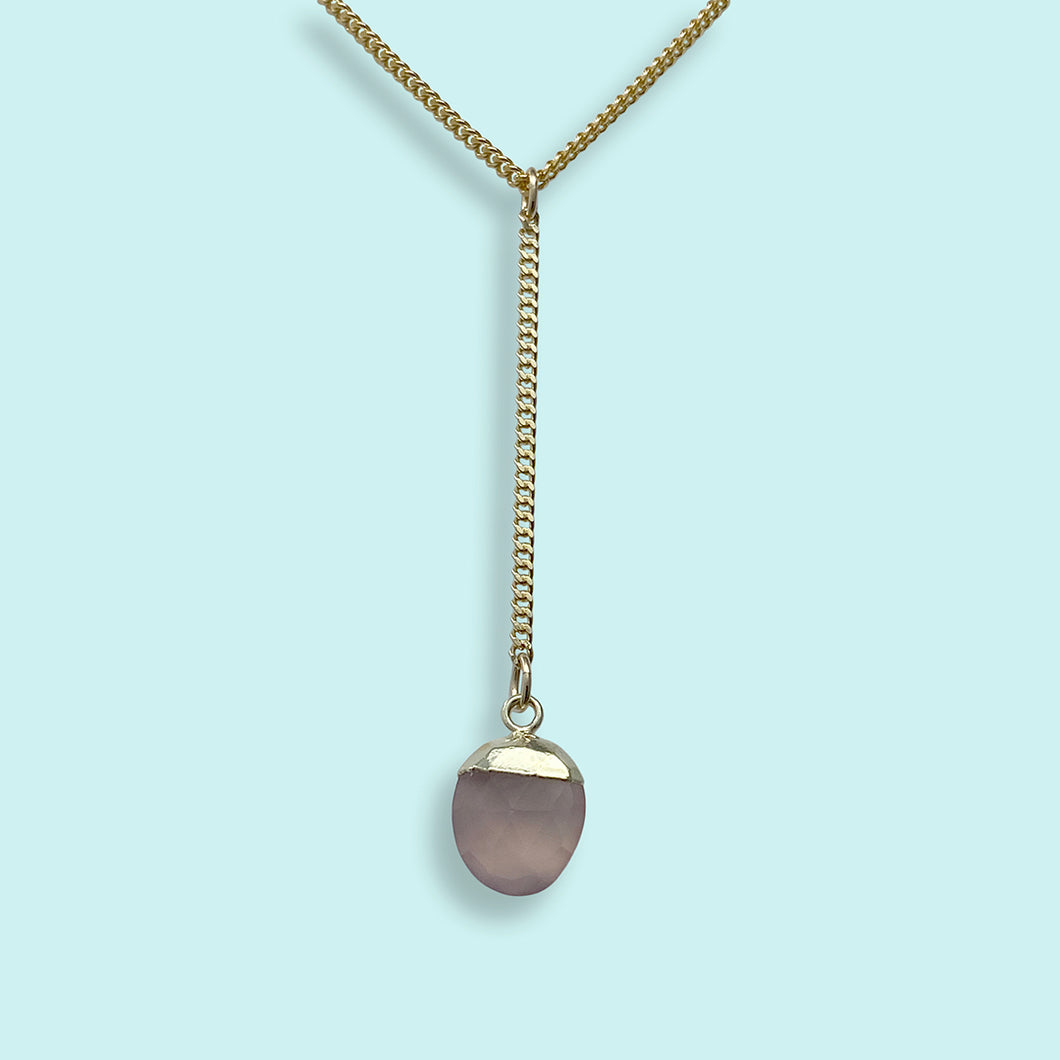 Faceted Pink Chalcedony Stone Y-drop Necklace