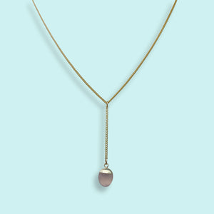 Faceted Pink Chalcedony Stone Y-drop Necklace