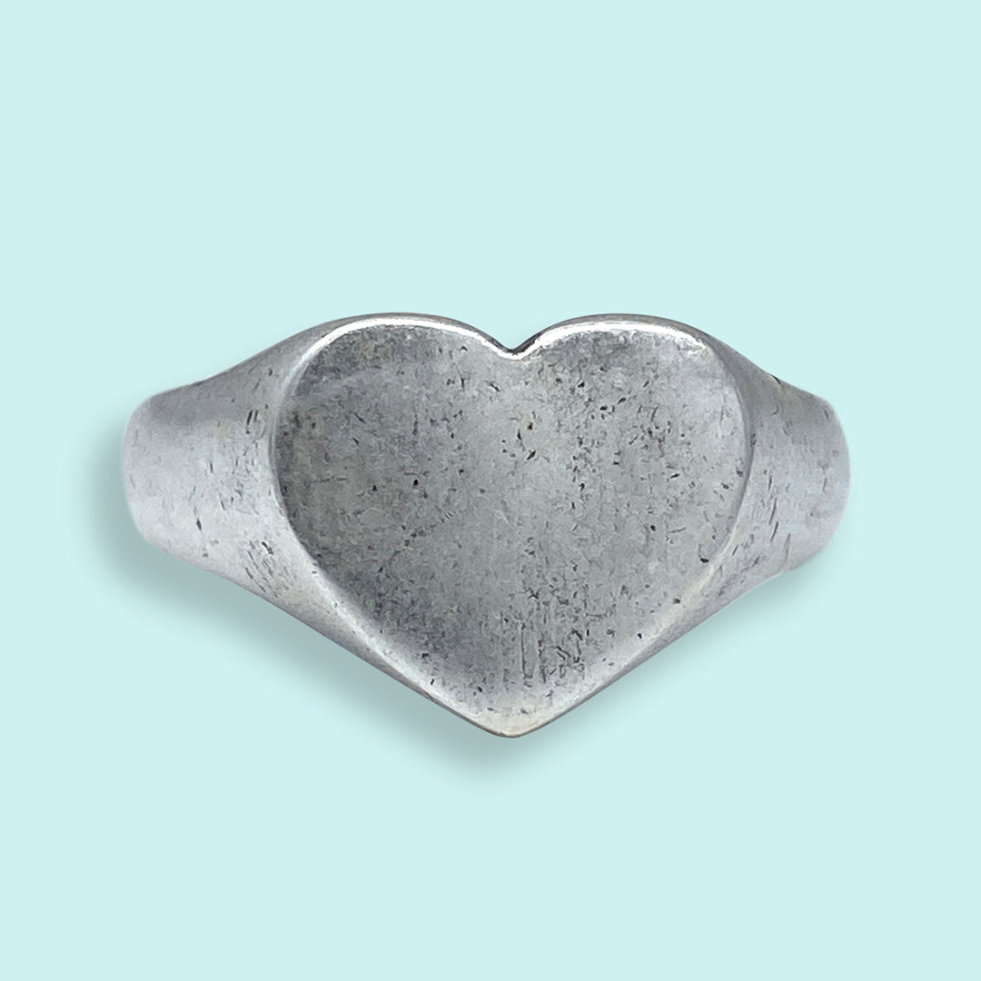 Silver Heart Signet Ring