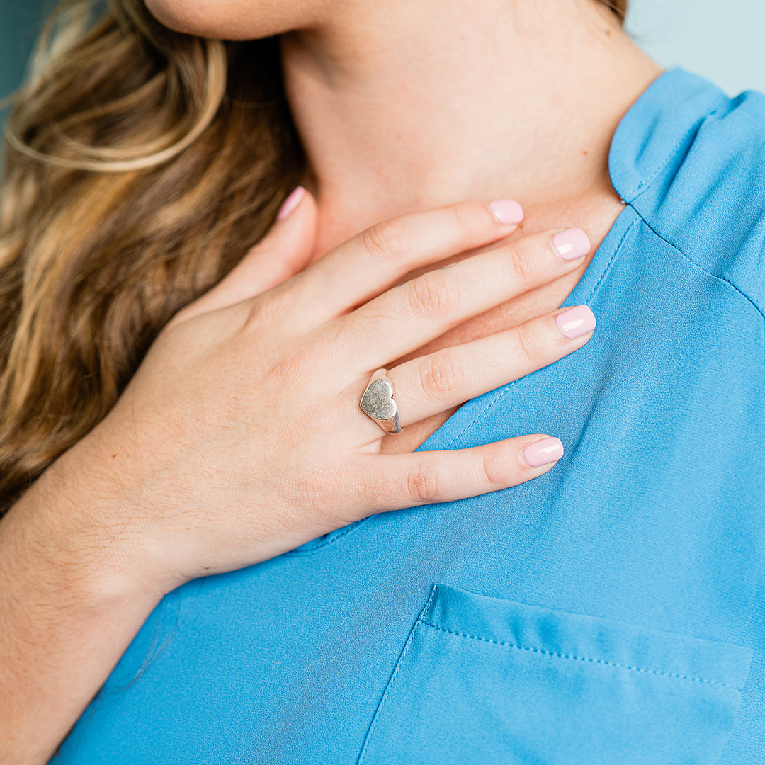 Silver Heart Signet Ring