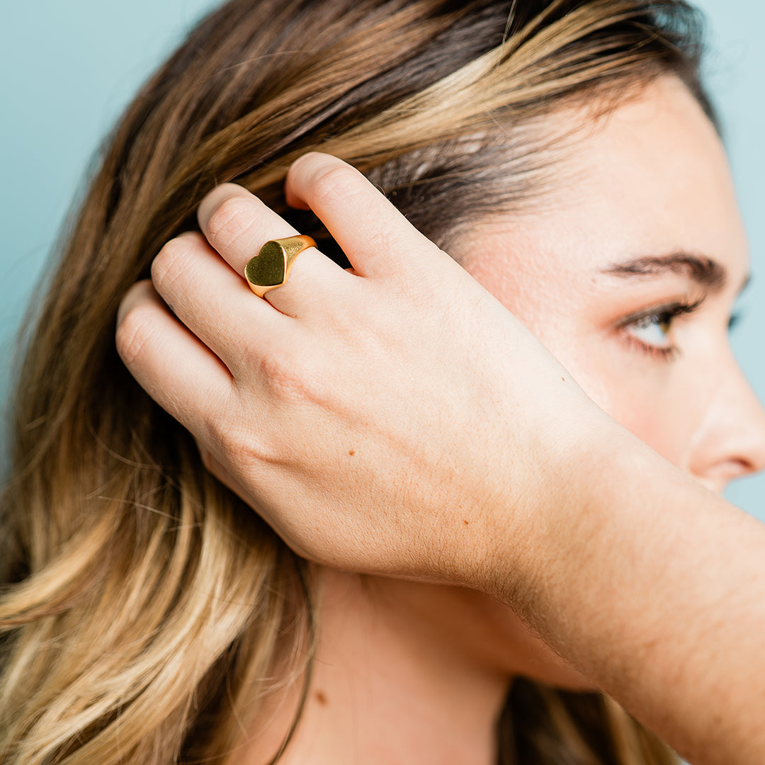 Gold Heart Signet Ring