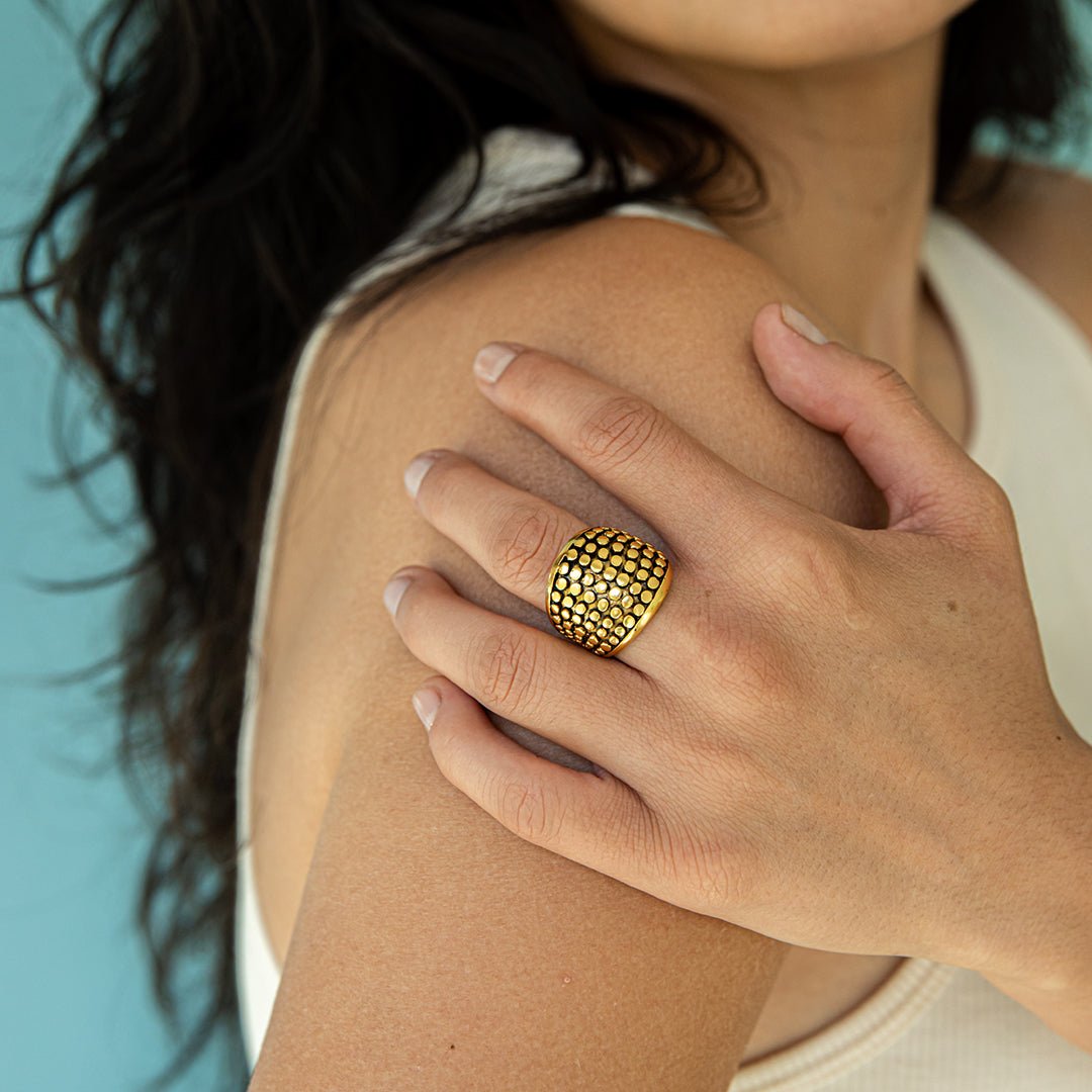 Antique Gold Dotted Dome Ring - Ornamental Things