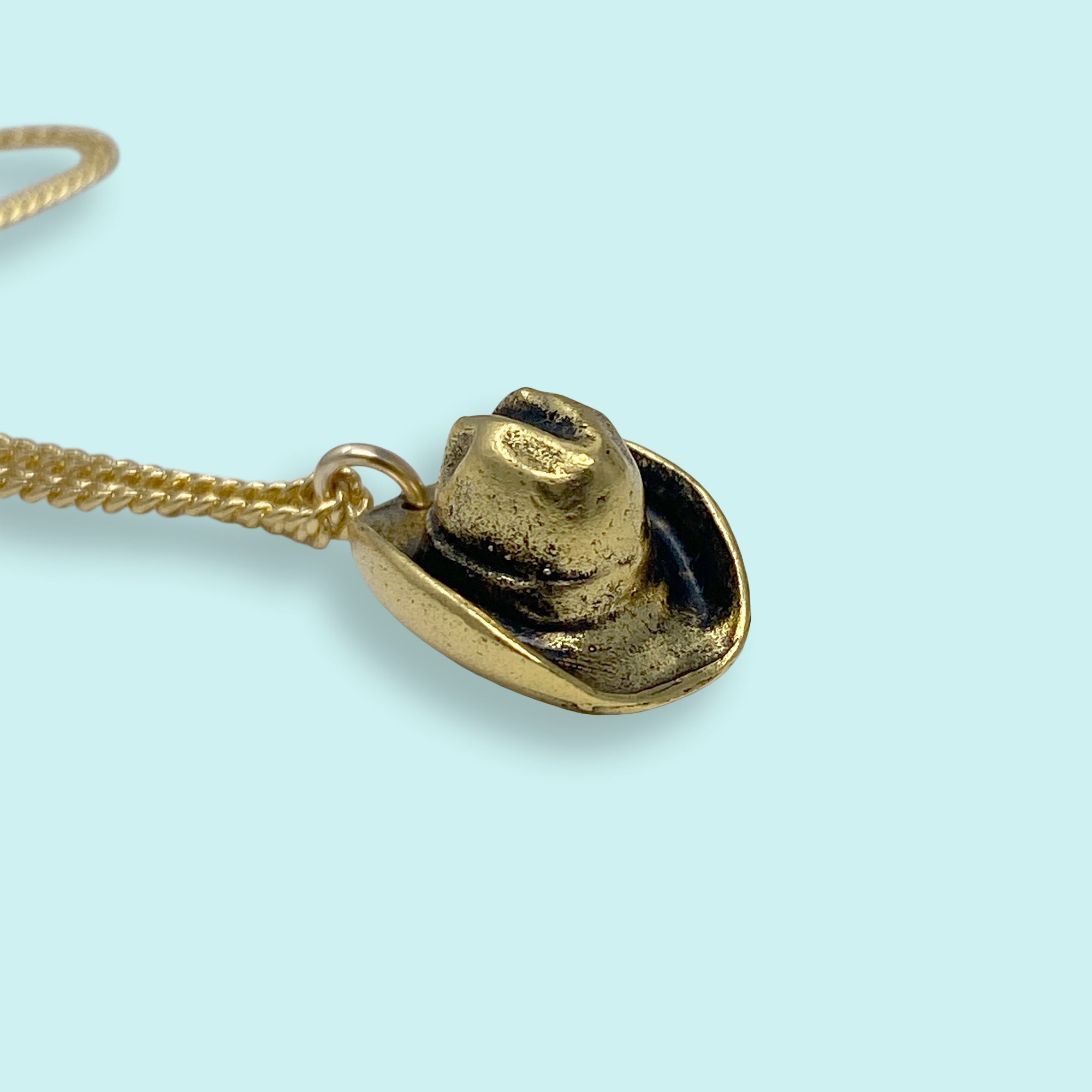 Cowgirl Hat Necklace For Women – 14k Gold Plated Western Pendant, 31" + 3" Chain, Cowboy Bolo Tie Style Gift