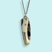 Curvilinear Bone Lockback Knife on Silver Chain Necklace - Ornamental Things