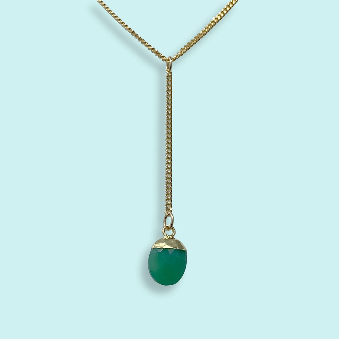 Faceted Green Chrysoprase Stone Y - drop Necklace - Ornamental Things