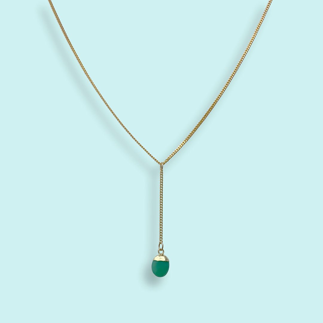 Faceted Green Chrysoprase Stone Y - drop Necklace - Ornamental Things