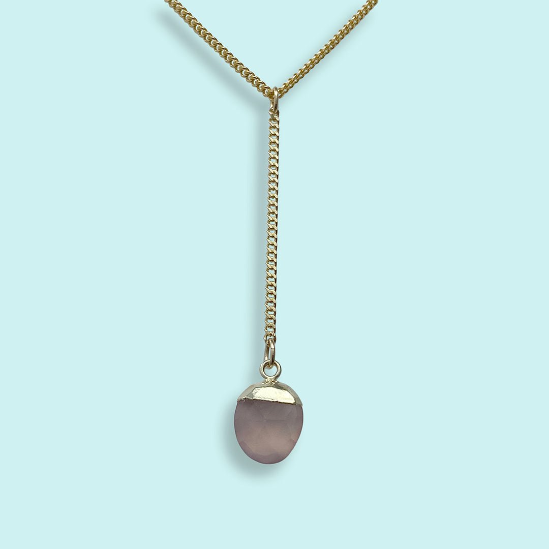 Faceted Pink Chalcedony Stone Y - drop Necklace - Ornamental Things