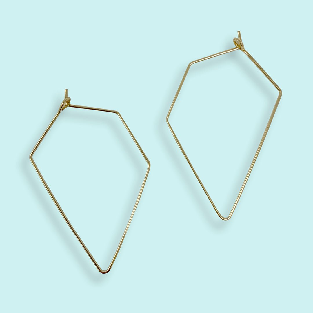 Gold Diamond Shape Wire Hoop Earrings - Ornamental Things