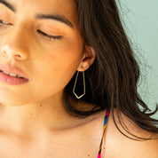Gold Elongated Diamond Shape Wire Hoop Earrings - Ornamental Things