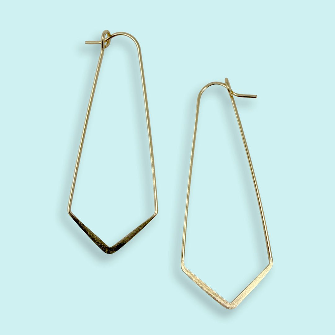 Gold Elongated Diamond Shape Wire Hoop Earrings - Ornamental Things