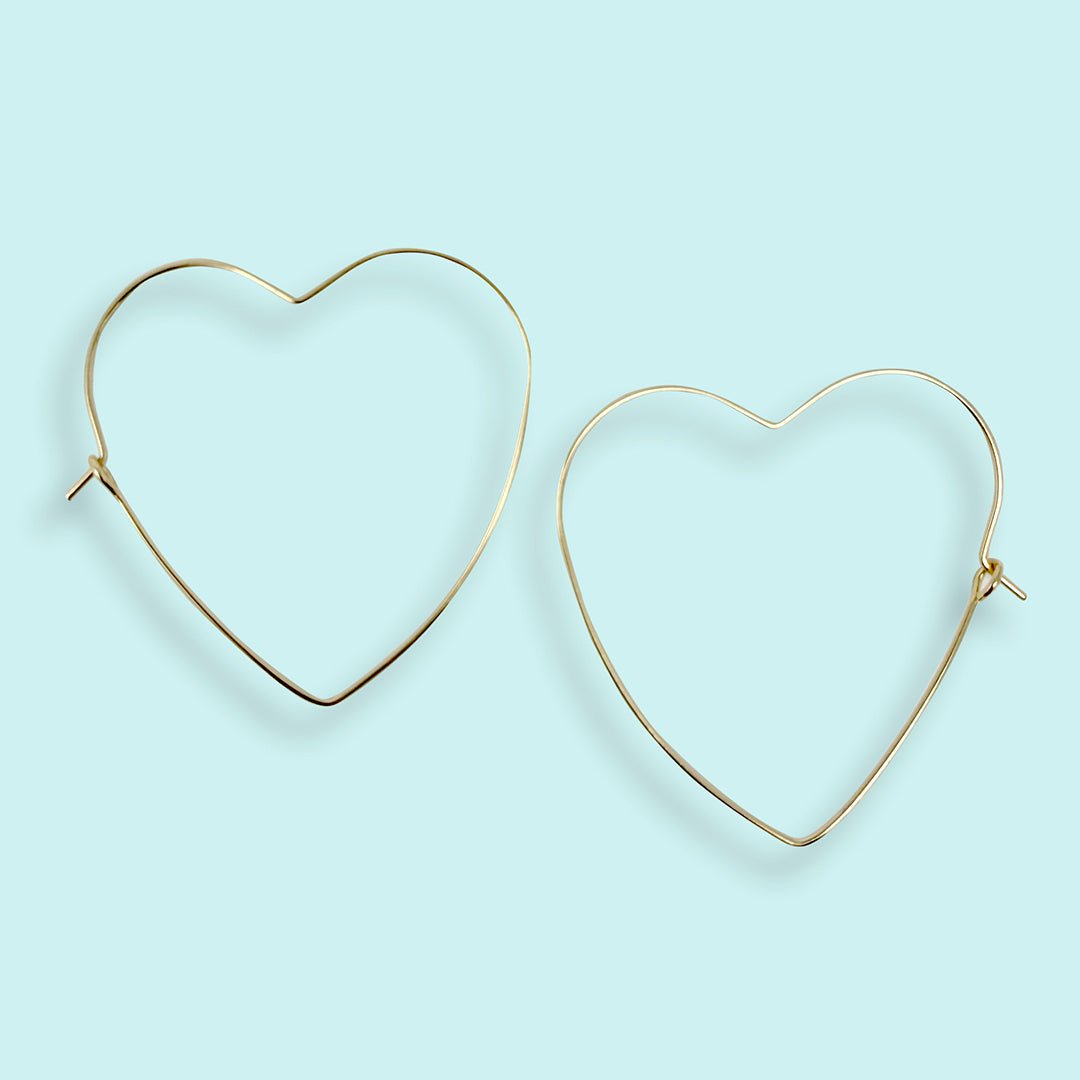 Gold Heart Shape Wire Hoop Earrings - Ornamental Things