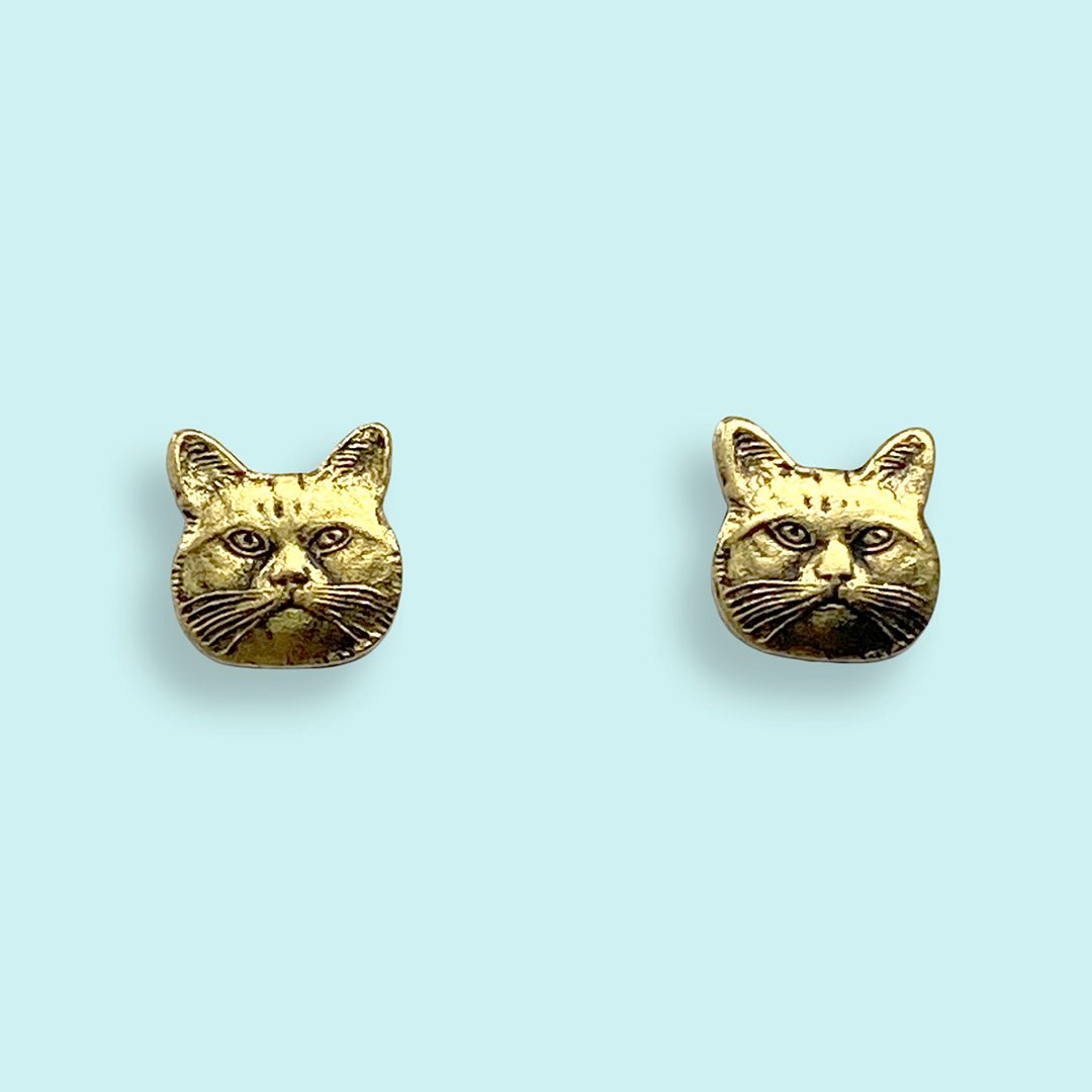 Gold Here Kitty Cat Stud Earrings - Ornamental Things