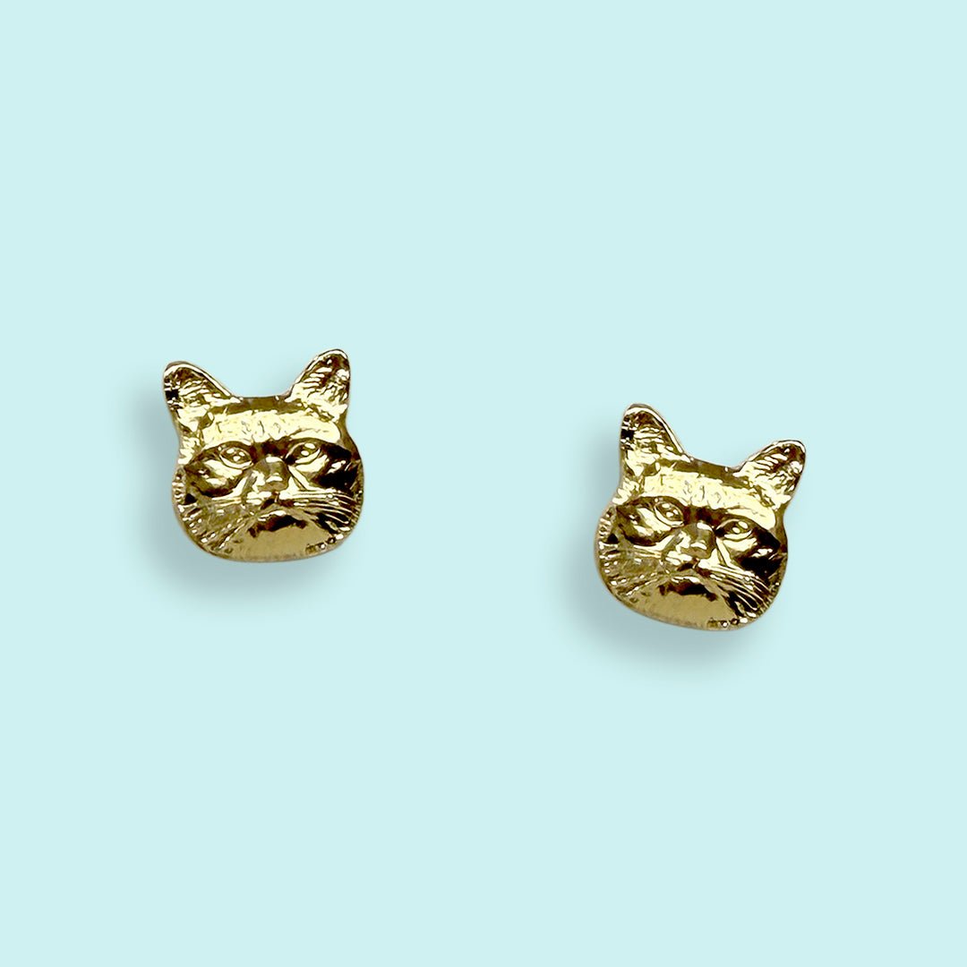 Gold Here Kitty Cat Stud Earrings - Ornamental Things