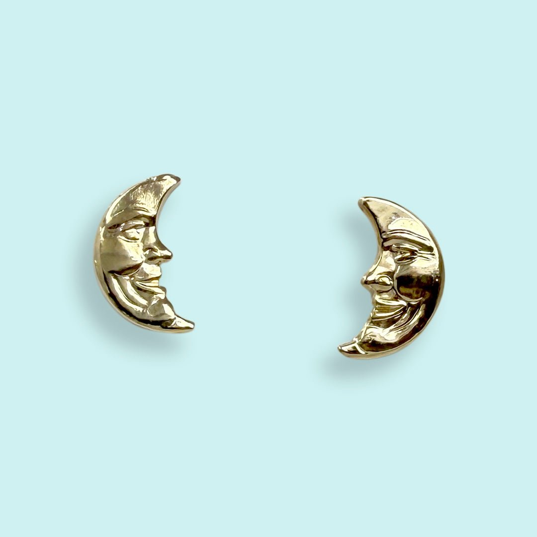 Gold Man-in-the-Moon Stud Earrings - Ornamental Things
