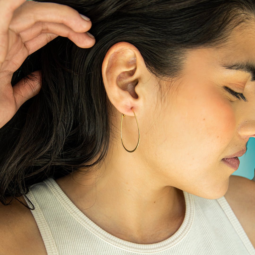 Gold Ovoid Shape Wire Hoop Earrings - Ornamental Things