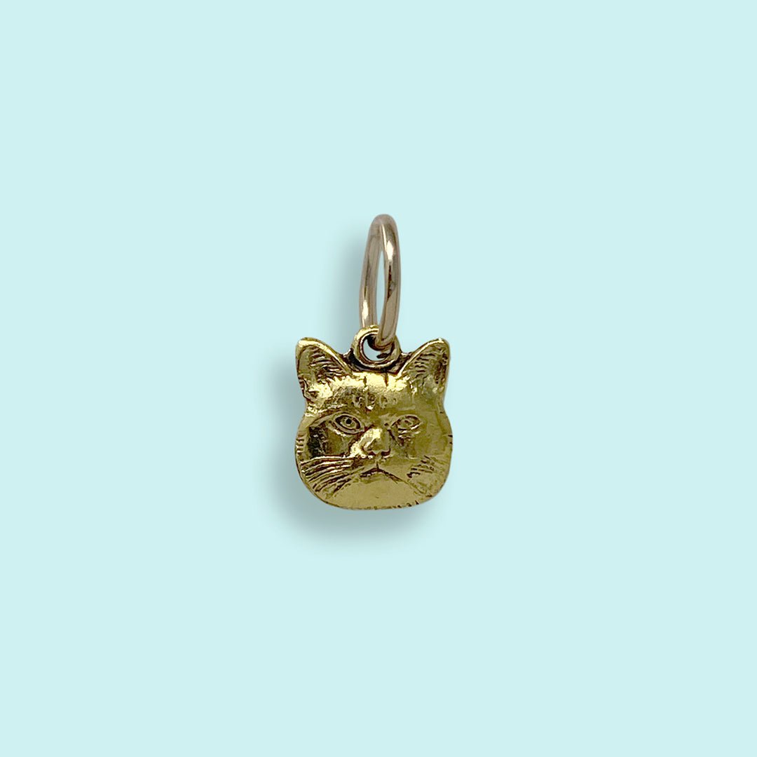 Here Kitty Cat on Gold Chain Charm - Ornamental Things