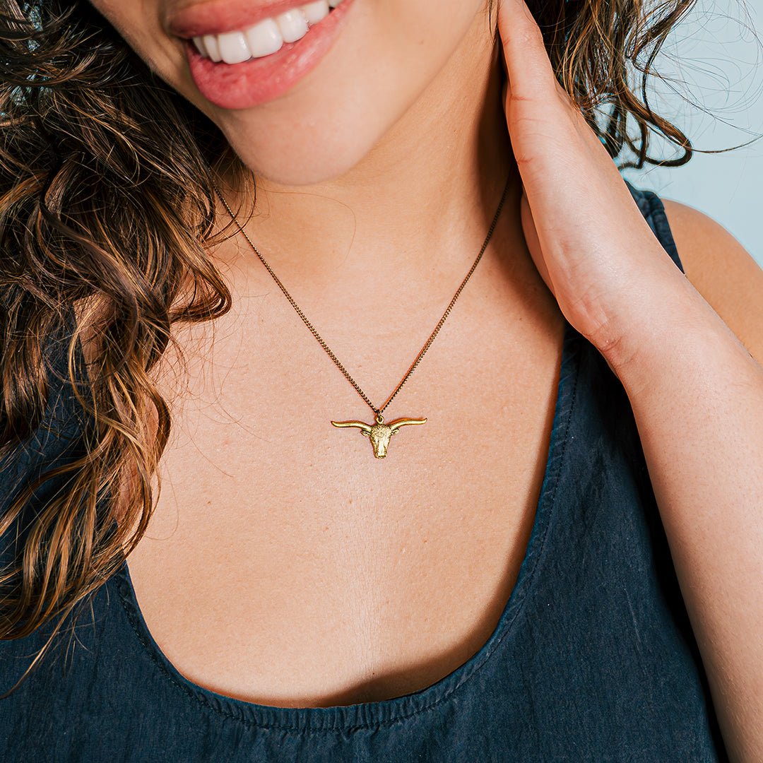 Longhorn on Brass Chain Necklace - Ornamental Things