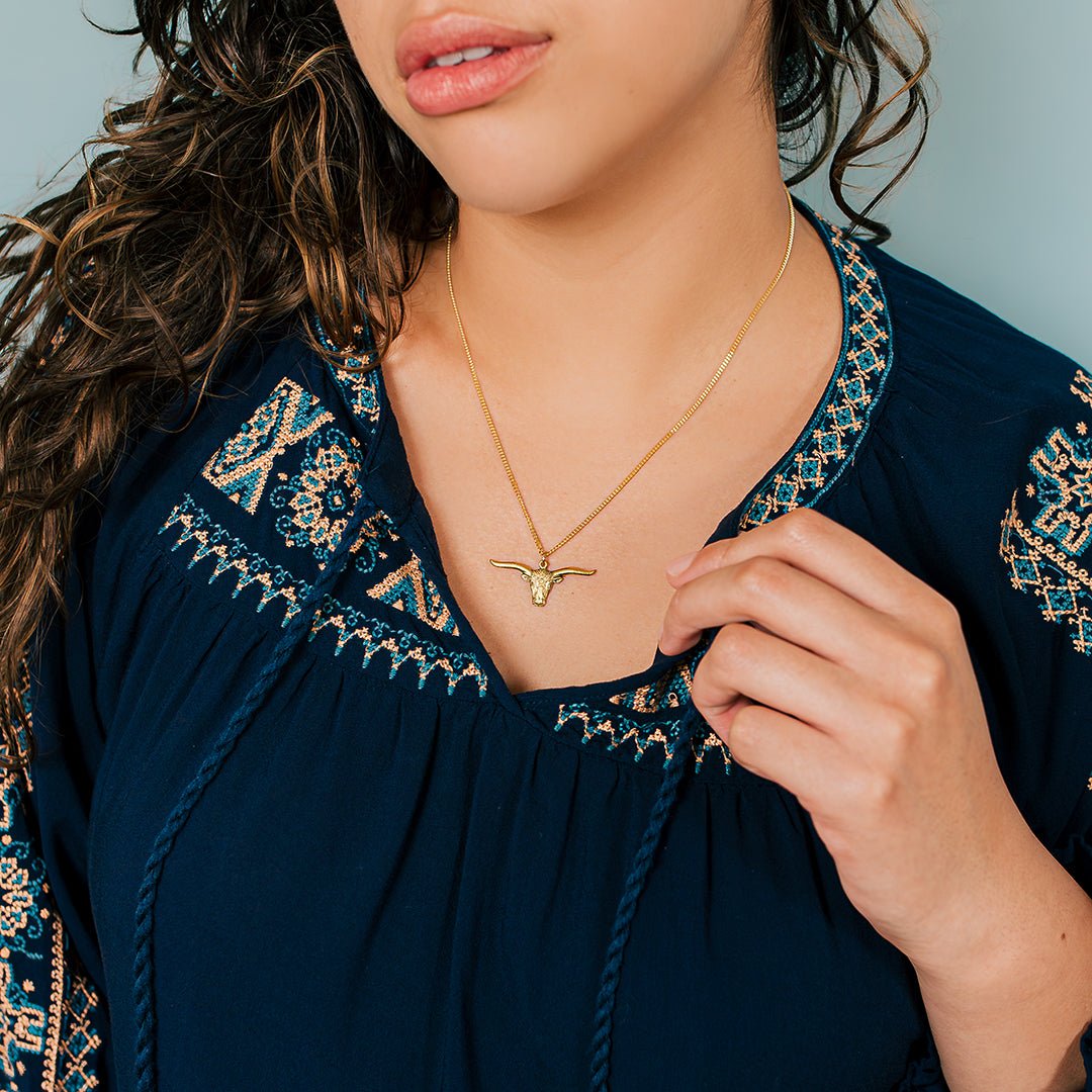 Longhorn on Gold Chain Necklace - Ornamental Things