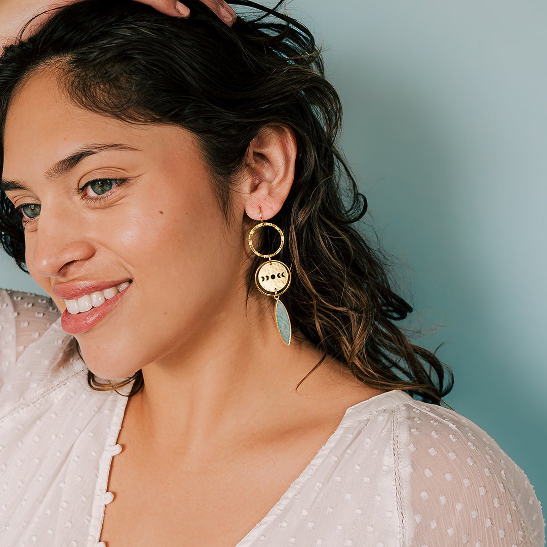 Moon Phase Amazonite Marquis Earrings - Ornamental Things