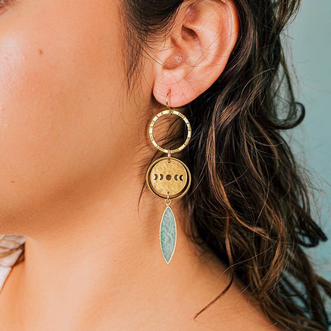 Moon Phase Amazonite Marquis Earrings - Ornamental Things