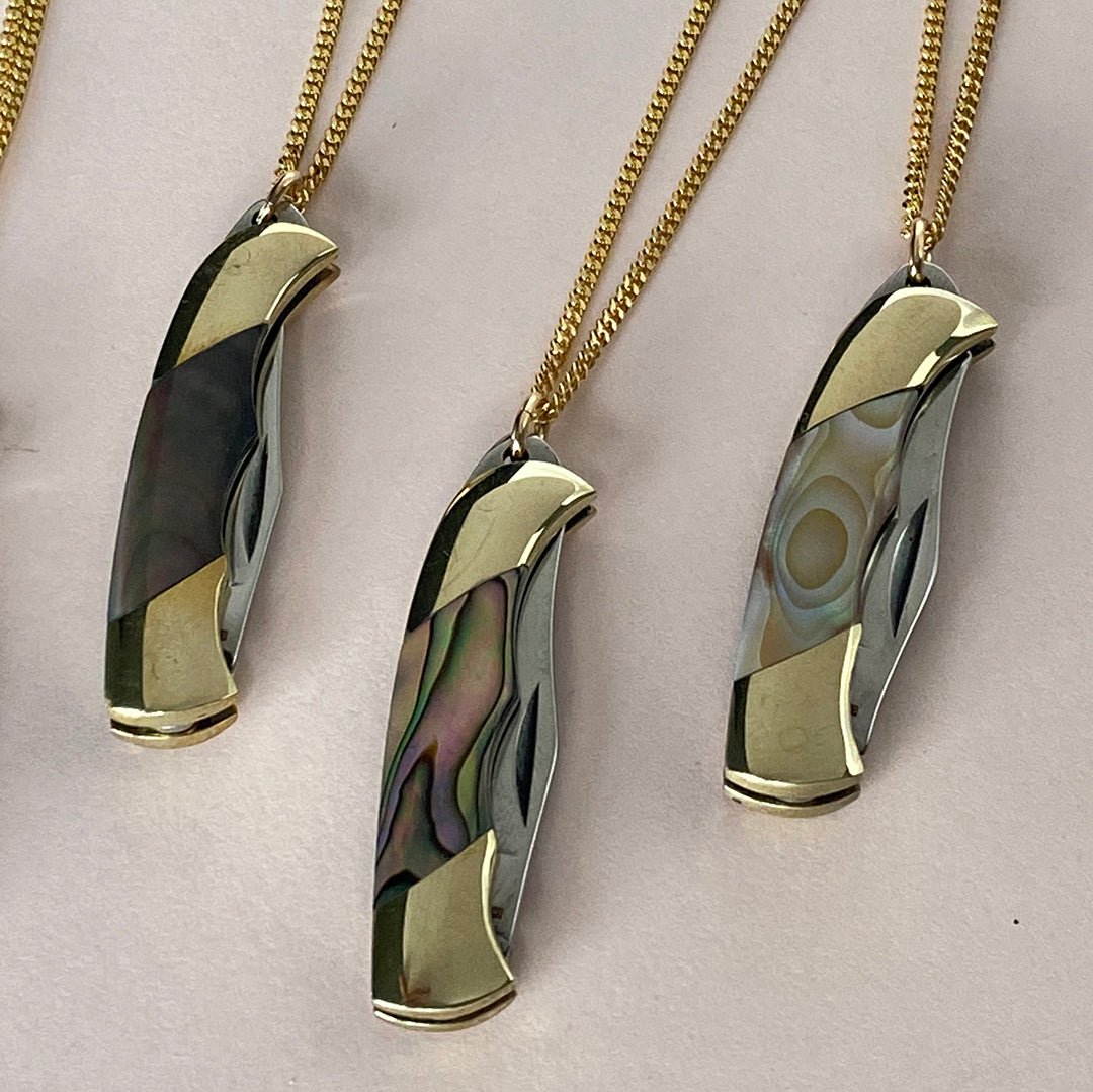 Shell Handled Knife on Gold Chain Necklace - Ornamental Things