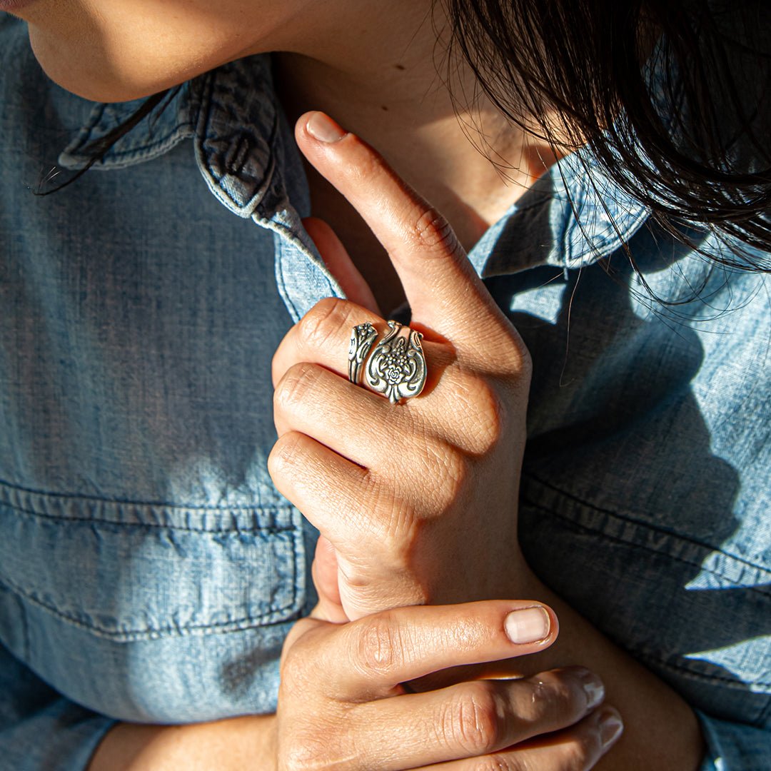 Silver Floral Spoon Ring - Ornamental Things