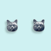 Silver Here Kitty Cat Stud Earrings - Ornamental Things