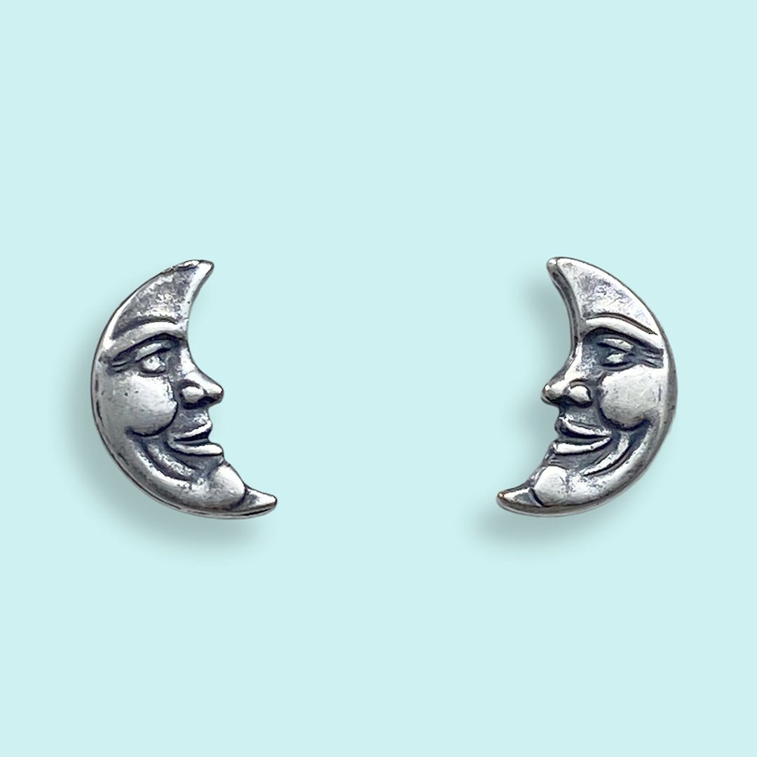 Silver Man - in - the - Moon Stud Earrings - Ornamental Things