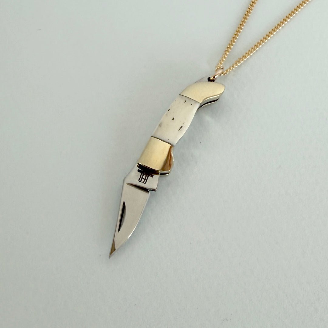 Small Bone Handled Knife on Short Gold Chain Necklace - Ornamental Things