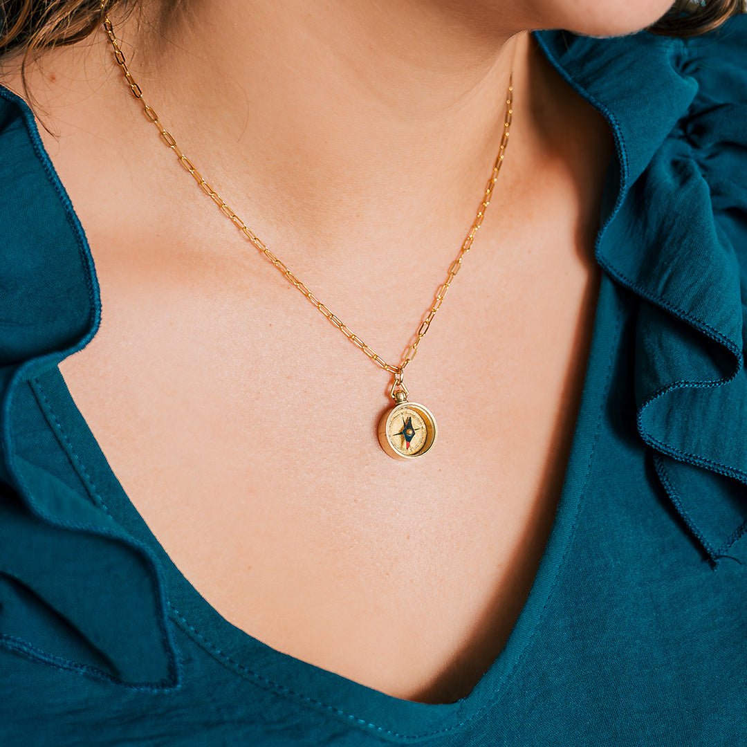 Tiny Compass on Gold Plated Chain Necklace - Ornamental Things