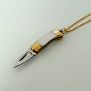 Tiny Pearl Handle Knife on Gold Chain Necklace - Ornamental Things