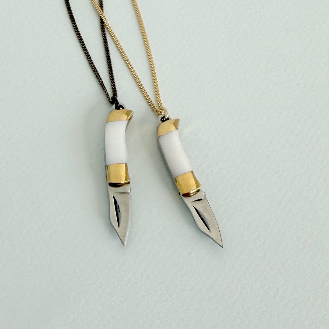 Tiny Pearl Handle Knife on Gold Chain Necklace - Ornamental Things