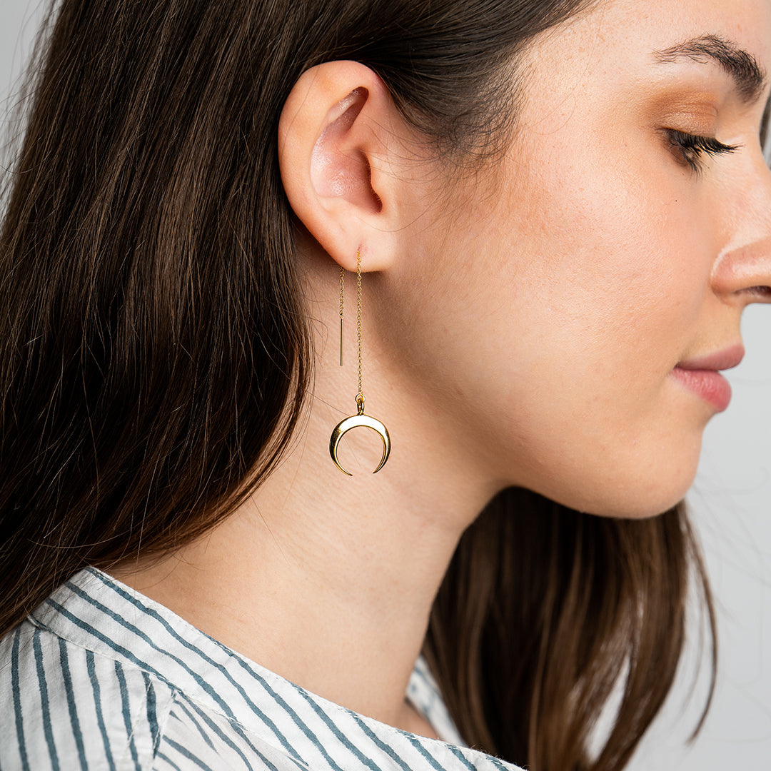 Crescent Moon Threader Earrings