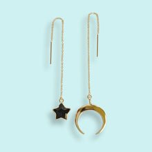 Load image into Gallery viewer, Moon and Onyx Star Threader Earrings