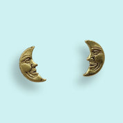 Gold Man-in-the-Moon Stud Earrings