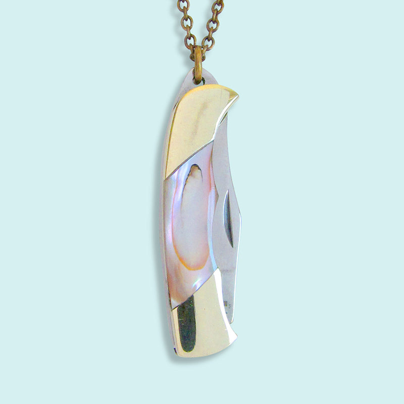 Shell Handled Knife on Brass Necklace