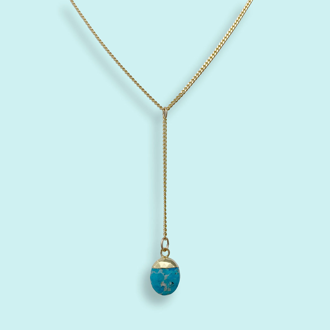Faceted Turquoise Stone Y-Drop Necklace