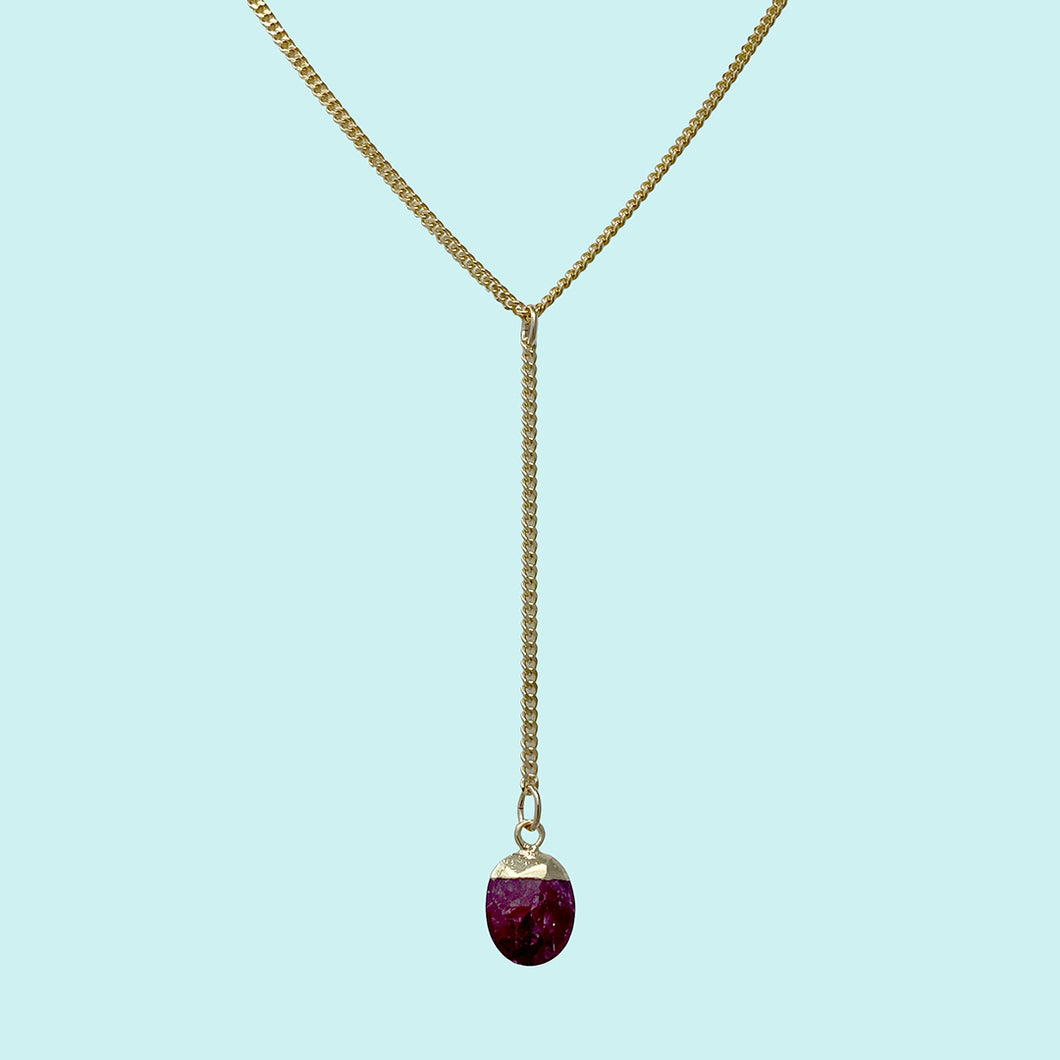 Faceted Ruby Stone Y-Drop Necklace